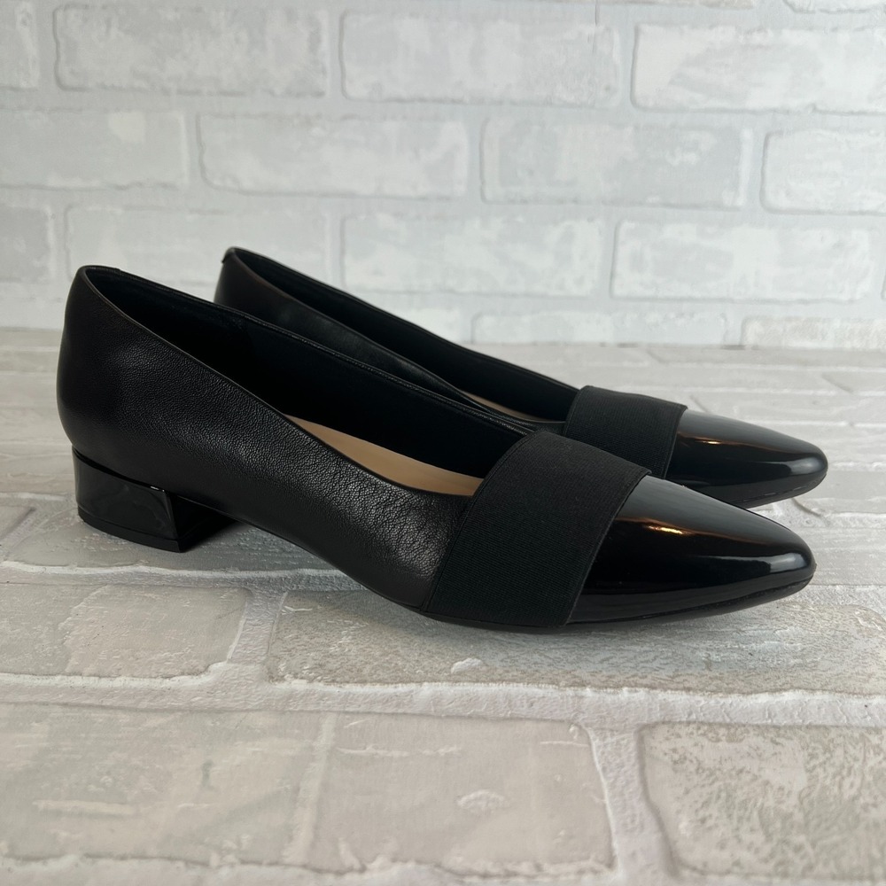 Easy Spirit Pumps Heels Women 8.5 Black Casta eFlex Low Block Pointed Toe Patent